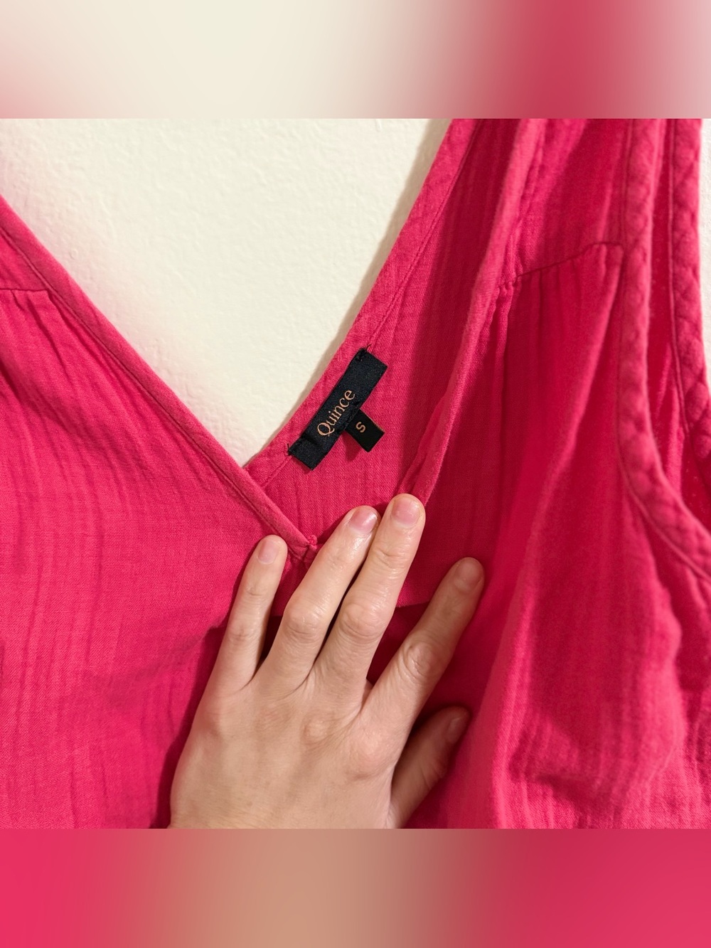 Quince Amaranth Hot Pink Organic Cotton Gauze Tiered Maxi Dress V Neck Small - Picture 5 of 9